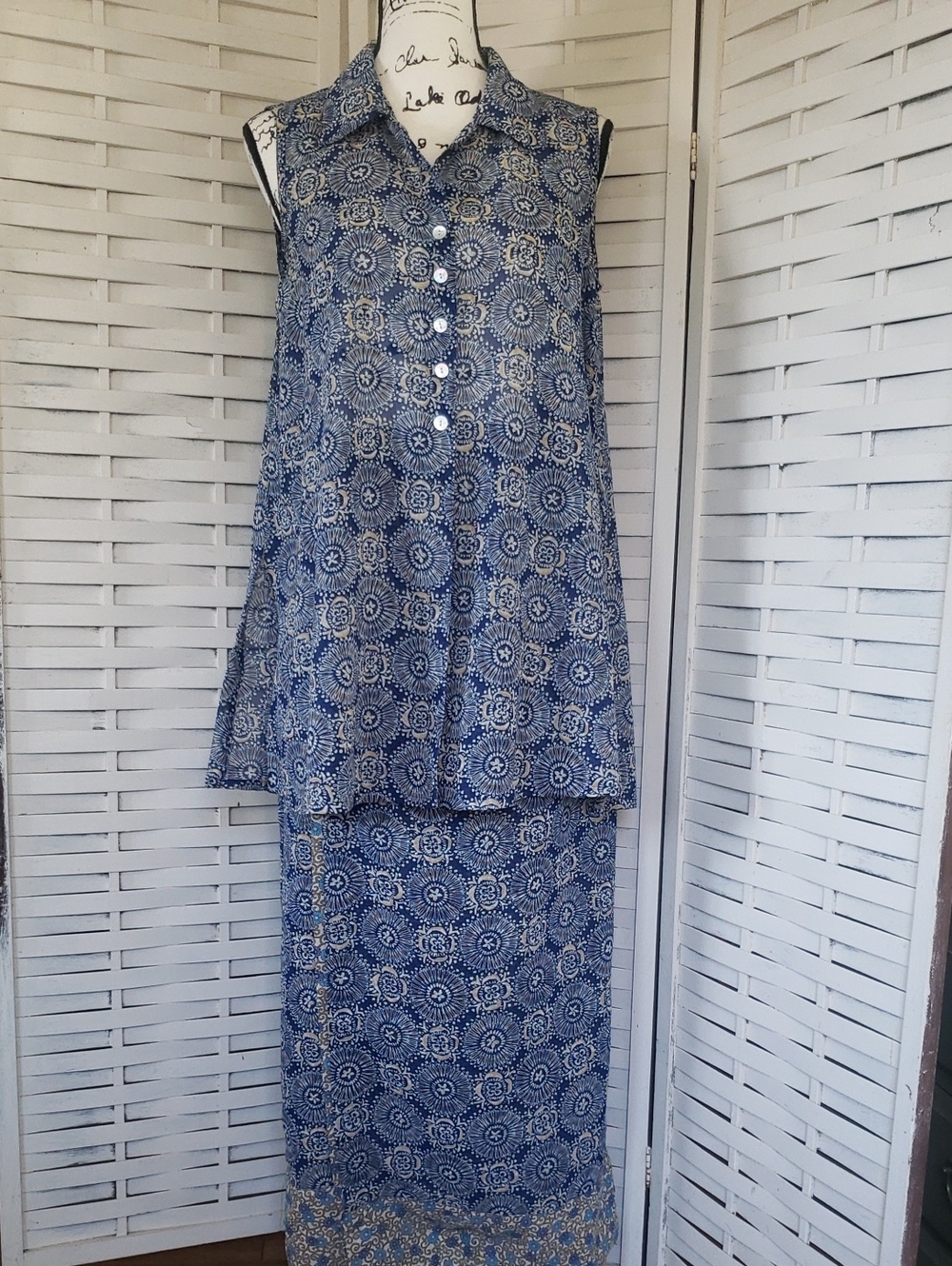 Oilily Sleeveless Blue Printed Maxi Skirt Set